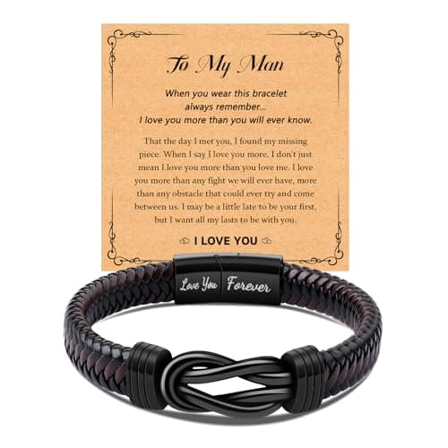 CheersLife Valentines Day Gift for Him Mens Bracelet Husband Boyfriend Gifts Ideas from Wife Girlfriend, Knot Leather Bracelet for Men To My Man Anniversary Birthday Gifts for Him Love You Forever