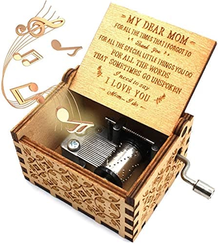 CAMKONG Mom's Wooden Music Box, You Are My Sunshine, a Gift from Daughter and Son to Mom, Vintage Laser Engraved Hand Crank Wooden Music Box, Antique Gift for Mom, Birthday, Mother's Day