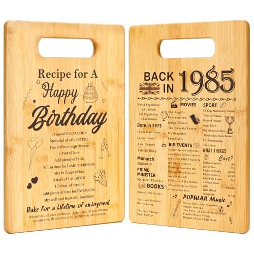 Personalised Bamboo Cutting Board, 40th Birthday Gifts for Women Men, 1985 Nostalgia & Recipe Double-Sided Present for Her Him, Anniversary & Housewarming Gift (1985)