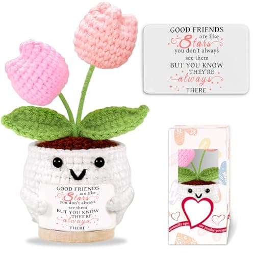 Friendship Gifts for Women Tulips Crochet Flowers Funny Small Christmas Birthday Gift for Women Personalized Friends,Colleague,Bestie Galentines Gift Cute Stuff Desk Accessories