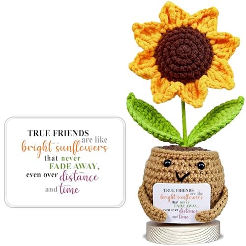 Handmade Positive Sunflower Crochet Doll - Gifts for Women with True Friends Are Like Bright Sunflowers Card - Cute Decorative Hanging Ornaments Friendship Gifts for Birthday