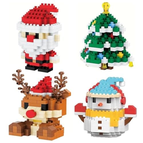 4pcs Santa Claus Design Building Blocks Set, Christmas Building Blocks Theme Decor, Mini Building Figures, DIY Stocking Stuffers Christmas Tree, Xmas Birthday Gifts, Party Favors