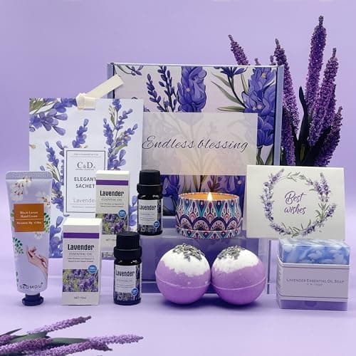 Pamper Birthday Gifts for Women, Unique Friend Gifts for Her, Lavender Self Care Get Well Soon Gifts Set for Mum Sister Wife, Spa Bath Set Bath Bombs Present, Christmas Valentines Mothers Day Gift Box