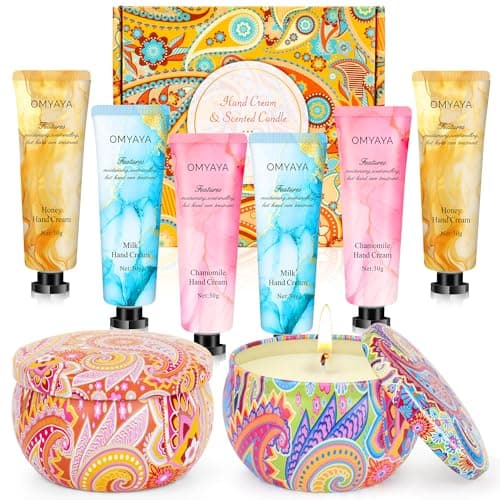 Hand Cream & Scented Candles Gift Set, Soy Wax Aromatherapy Candles, Non-greasy Nourishing Hand Lotion, Gifts for Women, Friends, Teachers, Bridesmaid, Birthday, Christmas, Valentine's, Mothers Day