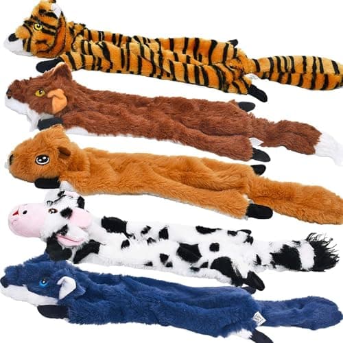 SHARLOVY Dog Squeaky Toys 5 Pack, Pet Crinkle Toy No Stuffing Animals Plush, Dog Chew for Large and Medium, Doggie Teething for Boredom