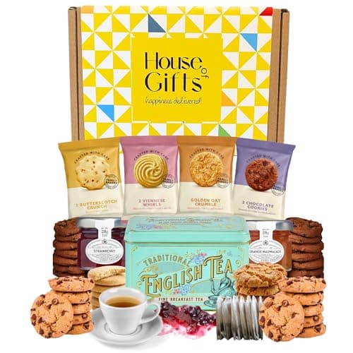 Afternoon Tea Hamper Gift Set – Includes British Buttery Biscuits, Traditional English Teabags, Strawberry Jam, Orange Marmalade & Luxury British Snacks – Great British Gift Hamper Set