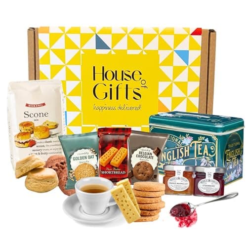 Afternoon Tea Hamper With Scones Mix, 40 Tea Bags, Jam and Traditional Scottish Shortbread & Biscuits | Cooking Food gift For Mum, Dad, Grandparents