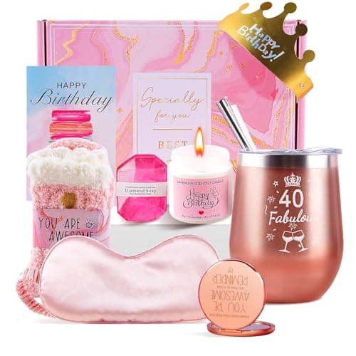 KEYBOO 40th Birthday Gifts for Women, Happy 40th Birthdays Basket Pamper Gift Box, 40 th Birthdays Gift Ideas for Her, 40 Birthday Present for Wife, Mom, Sister, Best Friends, Coworker