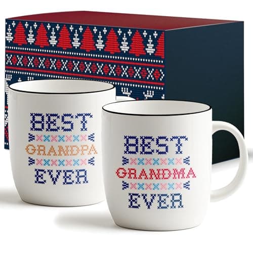 Triple Gifffted Grandad and Grandma Gifts from Grandkids Grandson Granddaughter, Best Ever Grandparents Coffee Mugs, Gift Idea on Christmas Valentines, Grandchildren Mother's Day, Ceramic Cup, 380ML